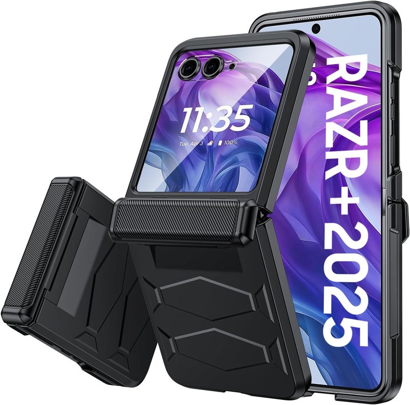 Vizvera for Motorola Razr+(Plus) 2025 Case with Hinge Cover,Built-in Screen Protector Shockproof All-Inclusive Smartphone Cover Wireless Charging for Motorola Razr+(Plus) 2025(Black) - Image 1